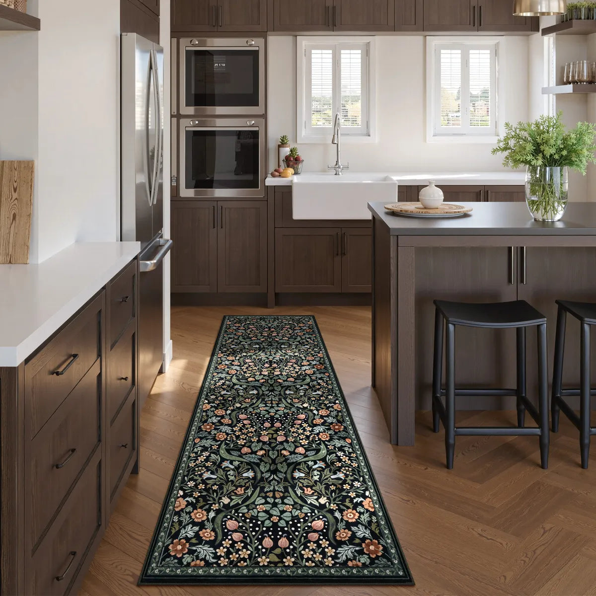 Claude Washable Maximalism Vibrant Blossom Floral Black Rug Area Rugs Lahome 2' x 6'