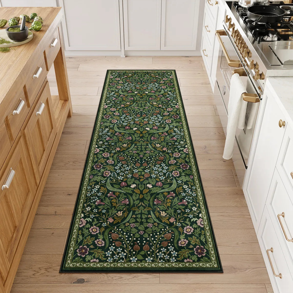 Claude Washable Maximalism Vibrant Blossom Floral Dark Green Rug Area Rugs Lahome 2' x 6'
