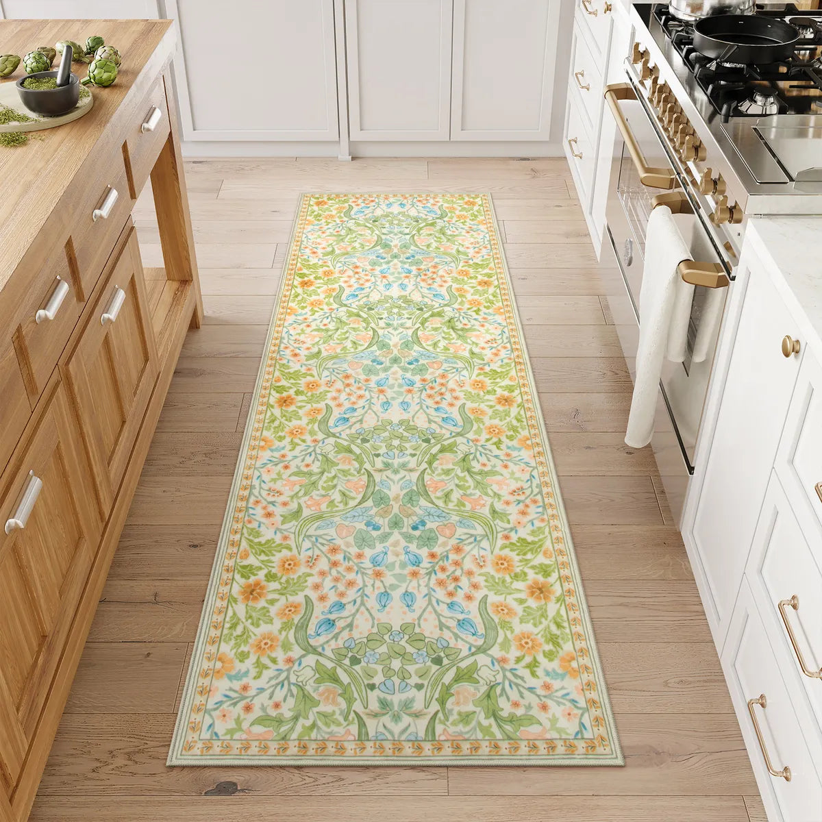 Claude Washable Maximalism Vibrant Floral Light Green Rug Area Rugs Lahome 2' x 6'