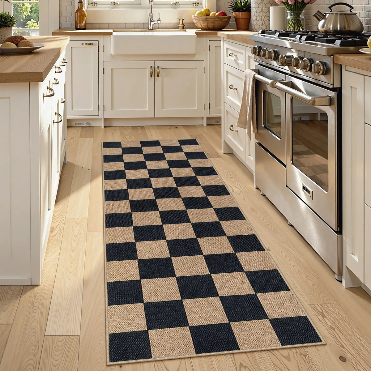 Colette Washable Checkered Easy Jute Natural Black Indoor/Outdoor Rug Easy Jute Area Rug Lahome