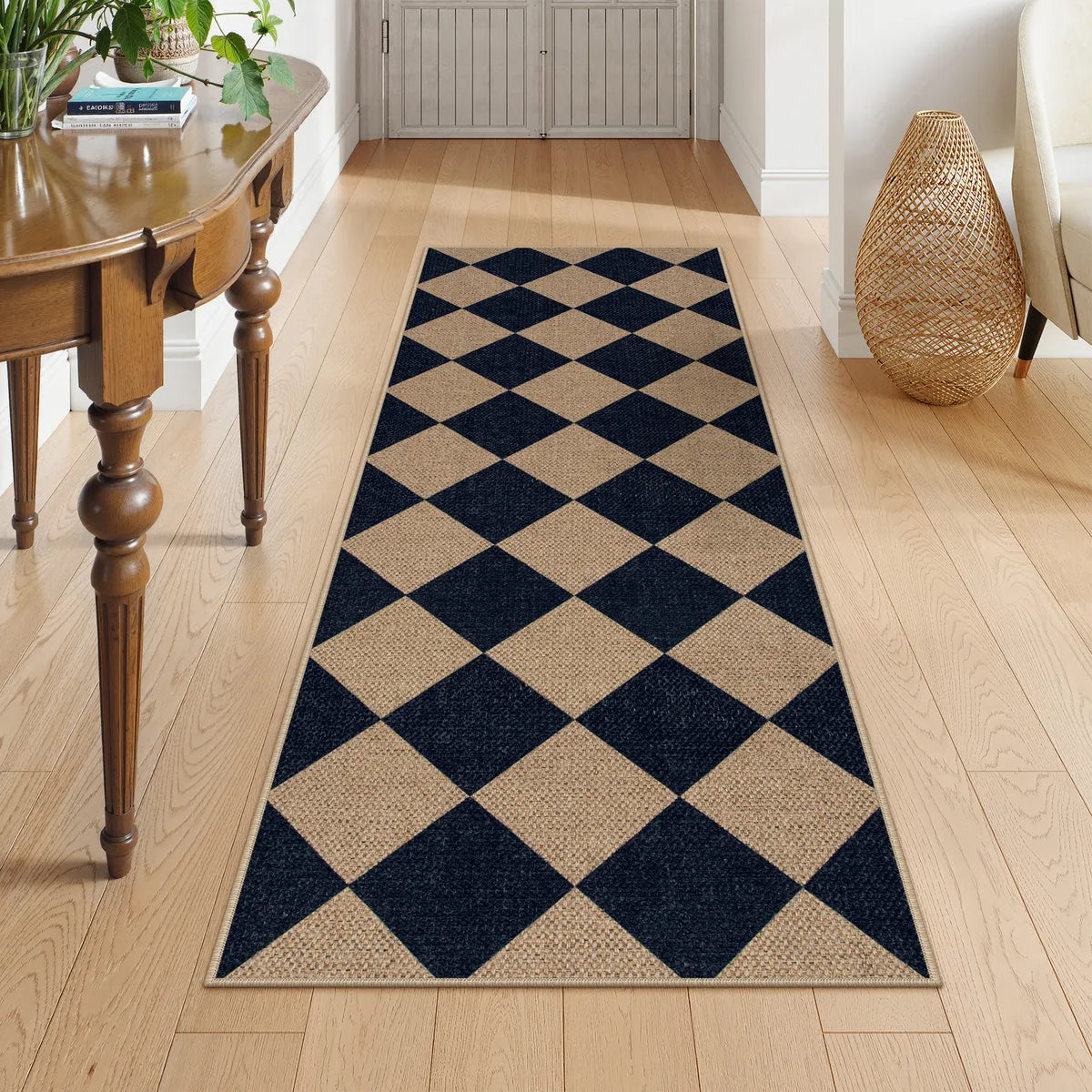 Coline Washable Geometric Checkered Easy Jute Dark Brown Indoor/Outdoor Rug Easy Jute Area Rug Lahome 2' x 6'