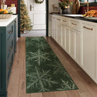 Perle Christmas Washable Crystal Snowflake Green Rug Area Rugs Lahome 2' x 6'