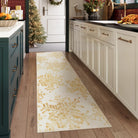 Perle Christmas Washable Crystal Snowflake Gold Rug Rugs Lahome 2' x 6'