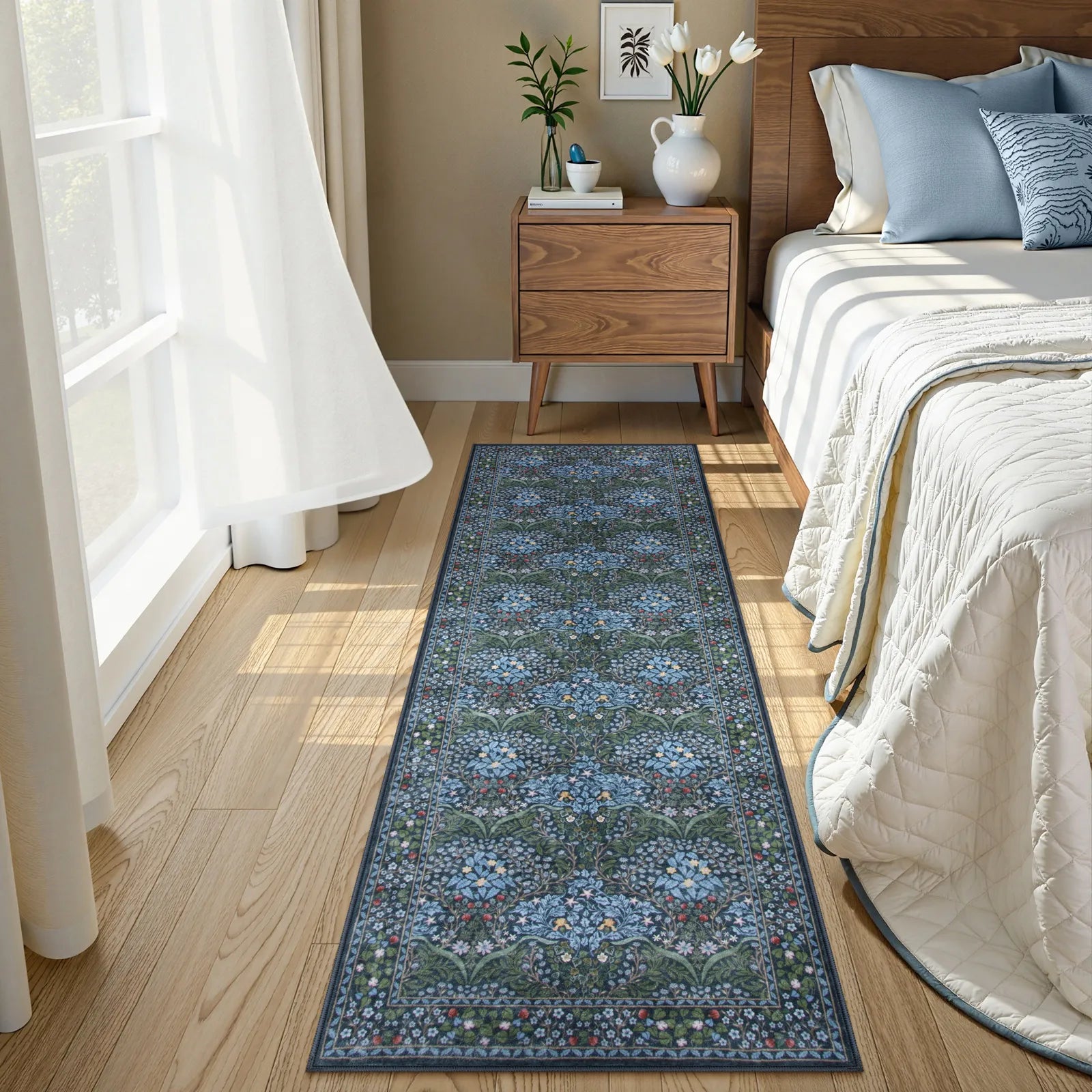 Giverny Washable Maximalism Vintage French Floral Blue Rug Rugs Lahome