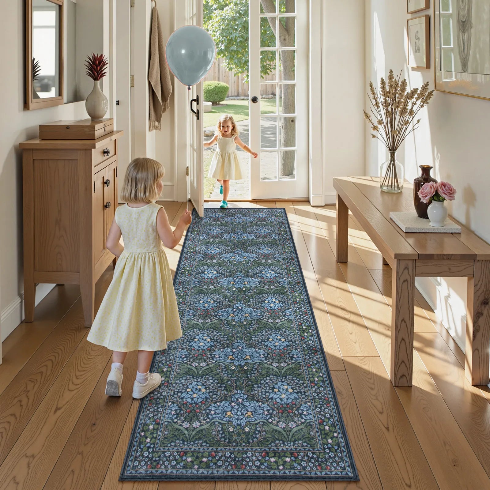 Giverny Washable Maximalism Vintage French Floral Blue Rug Rugs Lahome