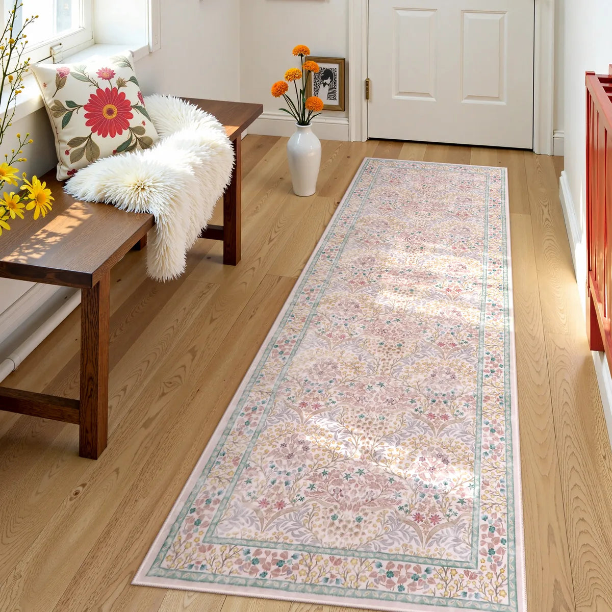 Giverny Washable Maximalism Vintage French Floral Pink Rug Rugs Lahome