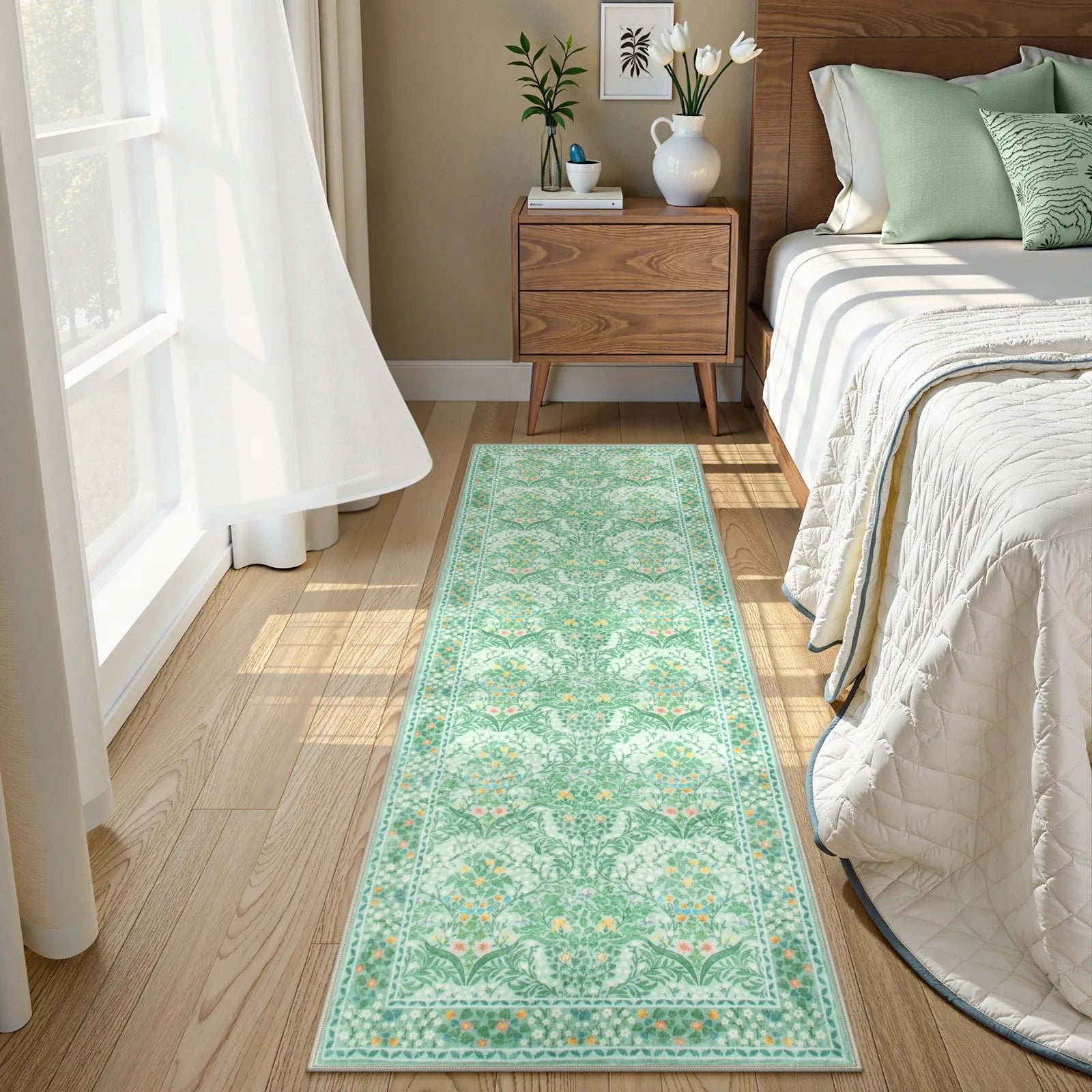 Giverny Washable Maximalism Vintage French Floral Sage Green Rug Rugs Lahome