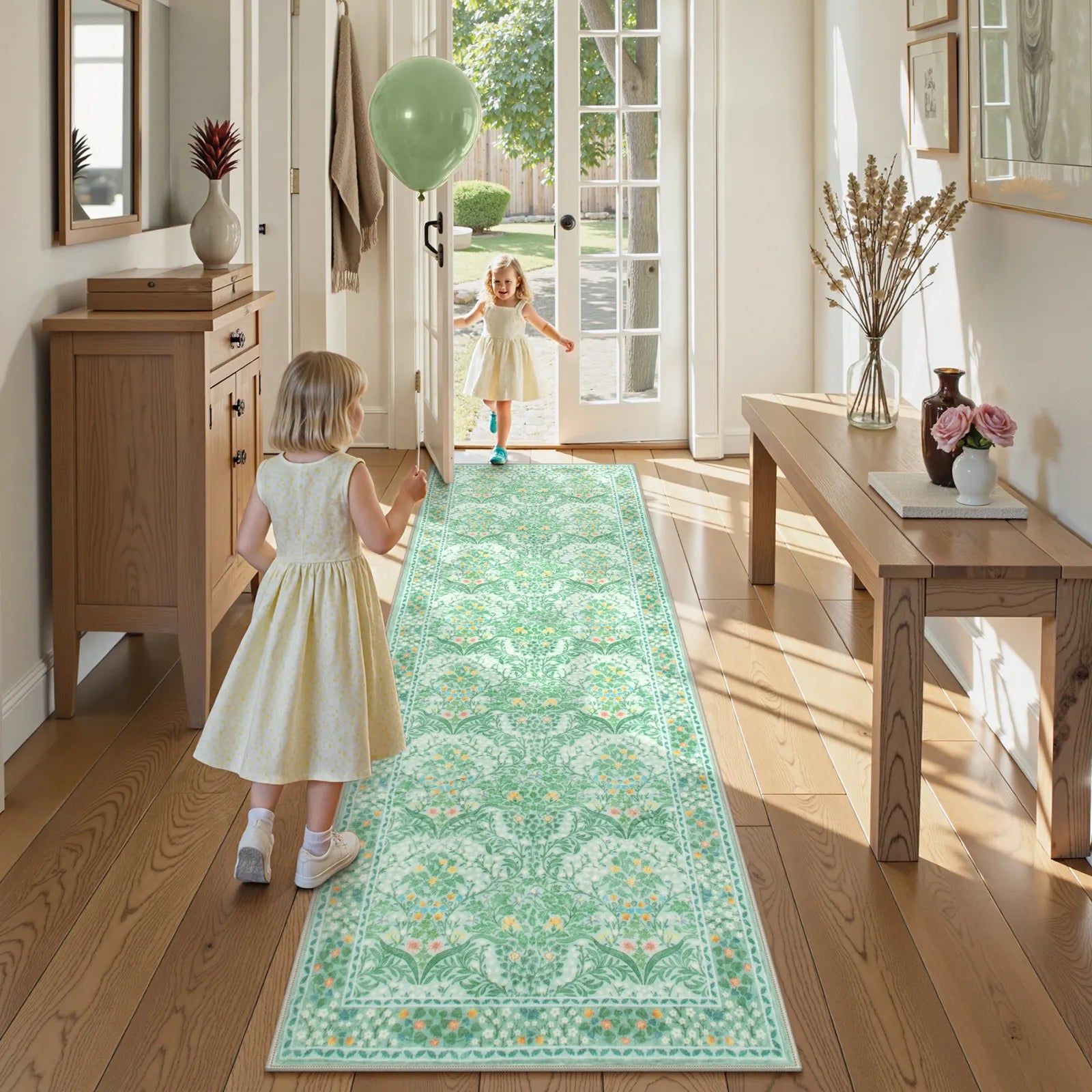 Giverny Washable Maximalism Vintage French Floral Sage Green Rug Rugs Lahome