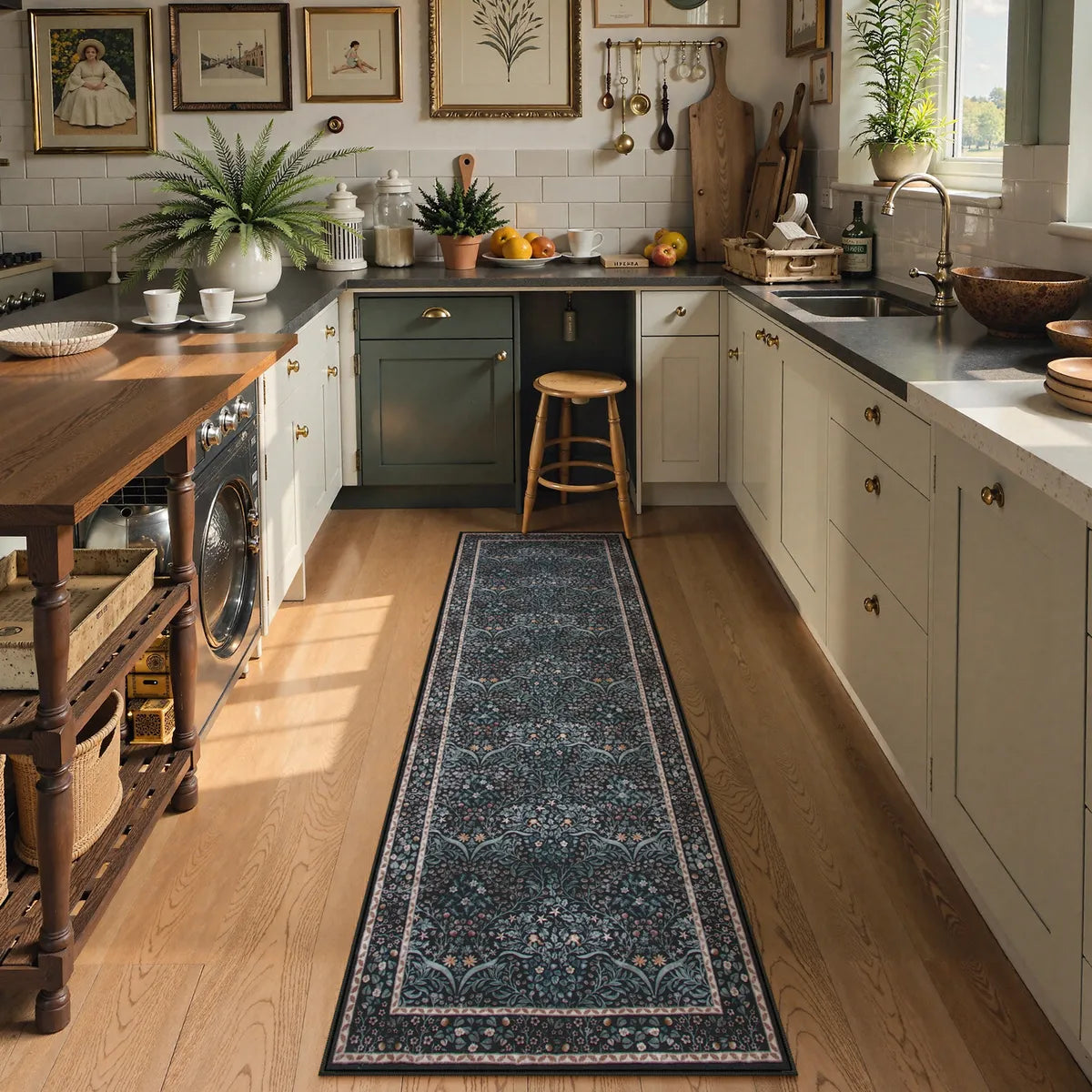 Giverny Washable Maximalism Vintage French Floral Black Rug Rugs Lahome
