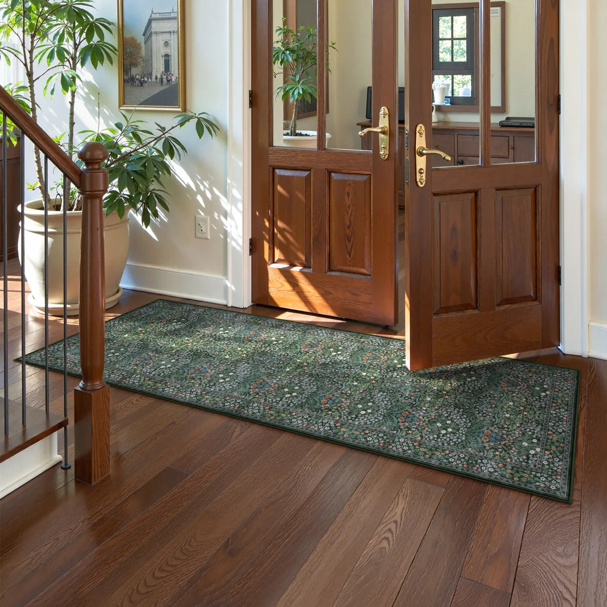 Giverny Washable Maximalism Vintage French Floral Dark Green Rug Rugs Lahome