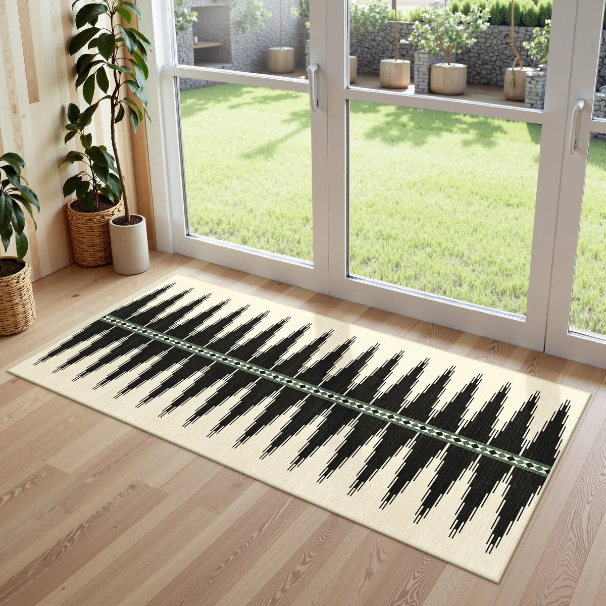 Lena Washable Geometric Modern Abstract Black Runner Rug Runner Rugs Lahome 2' x 6'