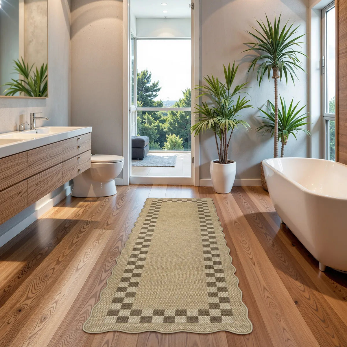 Linoe Washable Checkered Wavy Oatmeal Easy Jute Rug Rugs Lahome 2' x 6'