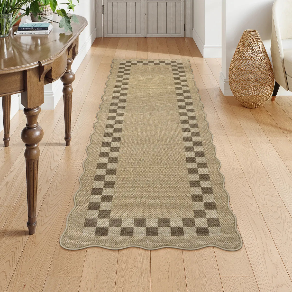 Linoe Washable Checkered Wavy Oatmeal Easy Jute Rug Rugs Lahome