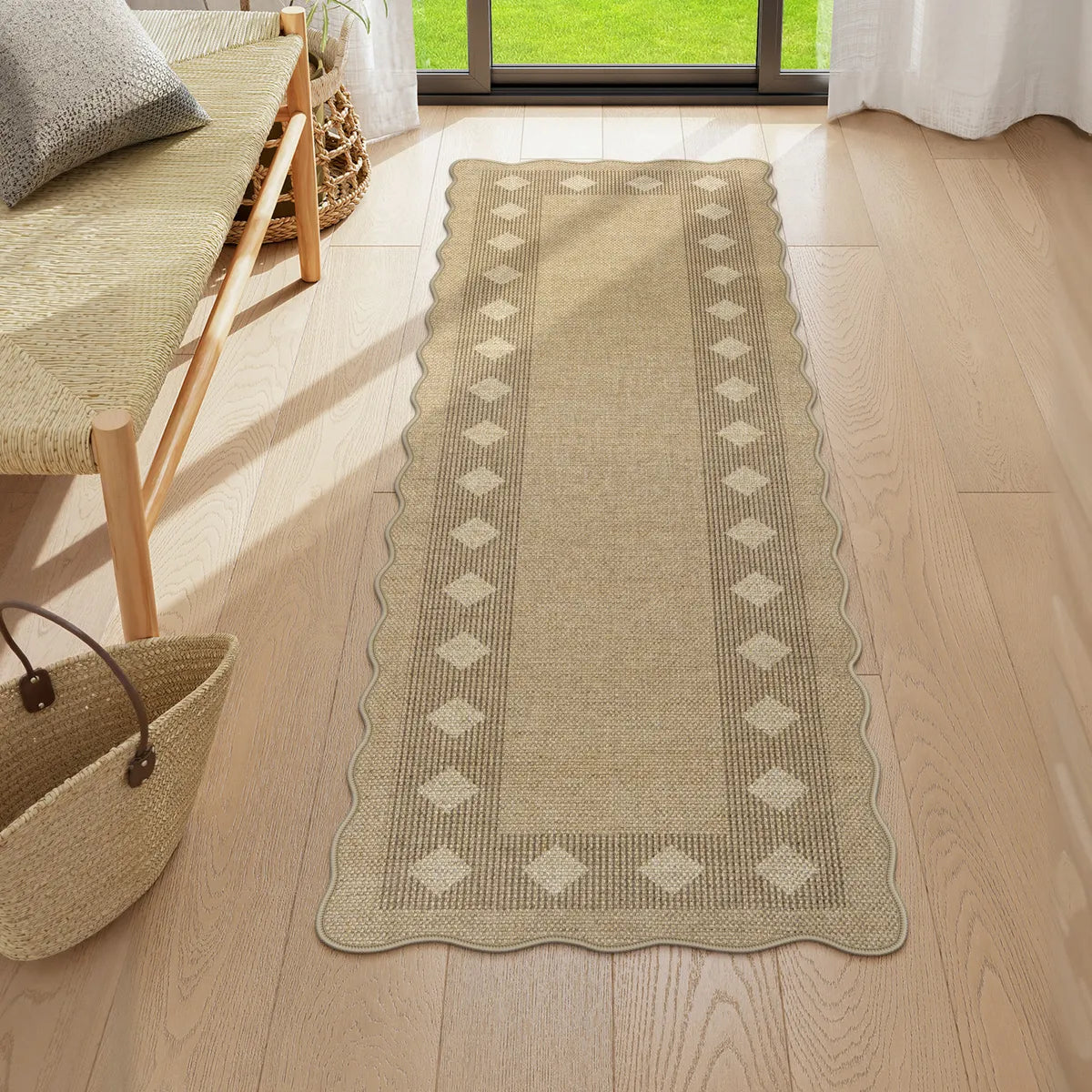 Linoe Washable Diamond Wavy Oatmeal Easy Jute Rug Rugs Lahome