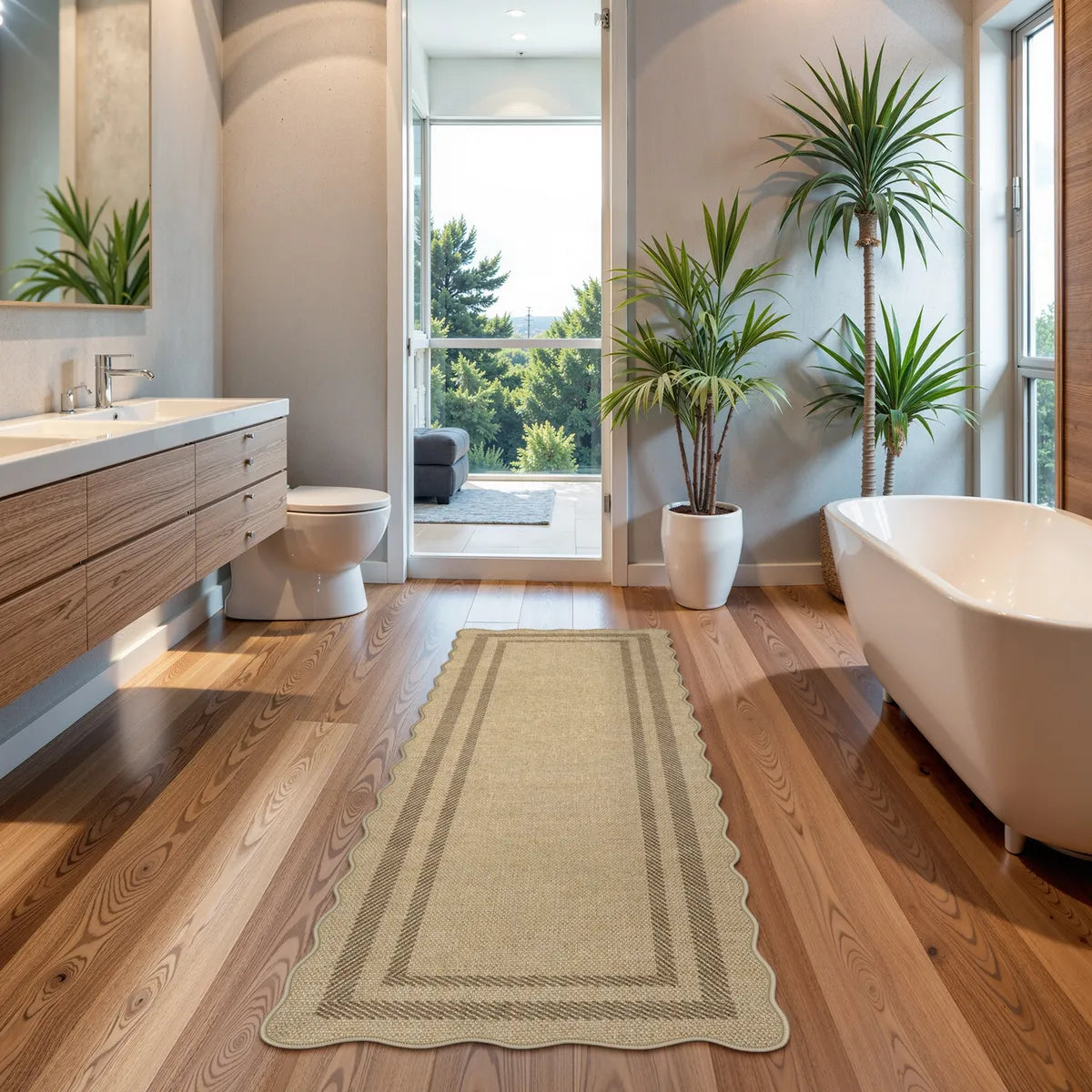 Linoe Washable Layered Wavy Oatmeal Easy Jute Rug Rugs Lahome 2' x 6'