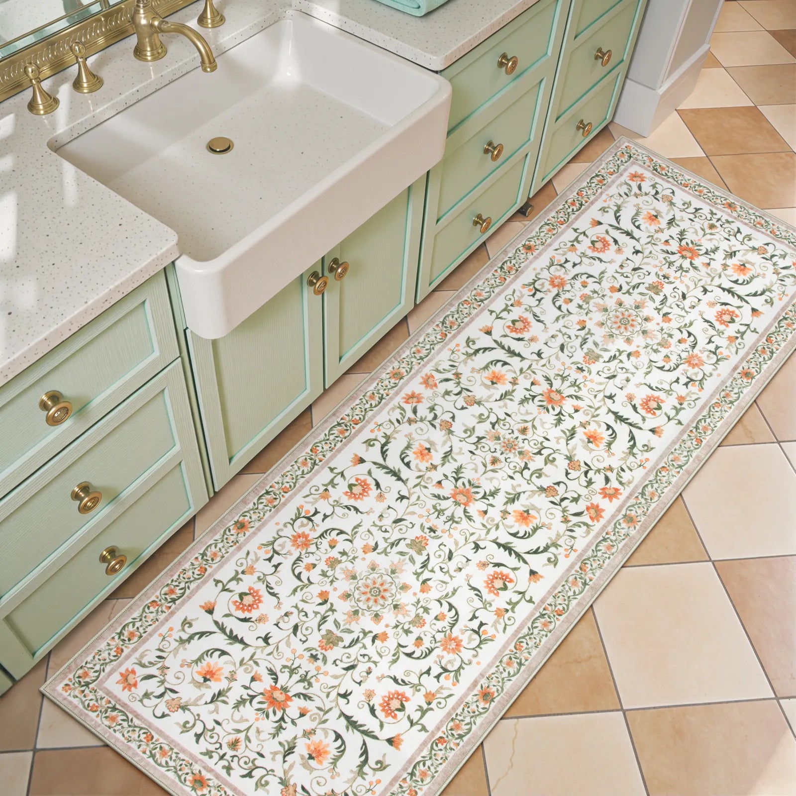 Lorevie Washable Boho vintage Garden Floral Beige Rug Rugs Lahome