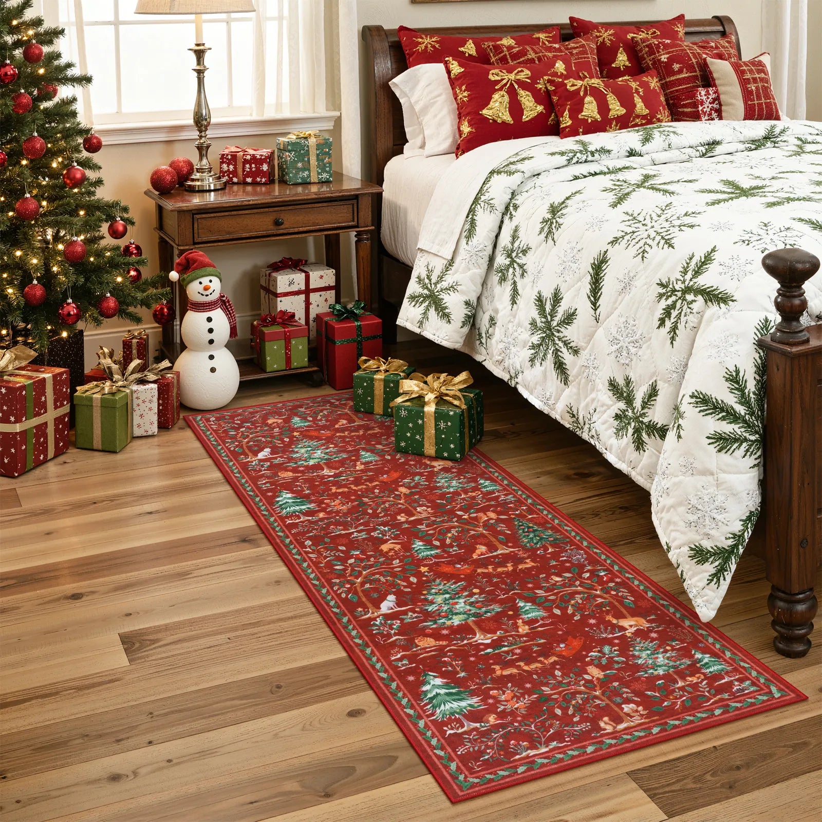 Lumiere Christmas Washable Classic Deer Woodland Red Rug Area Rugs Lahome