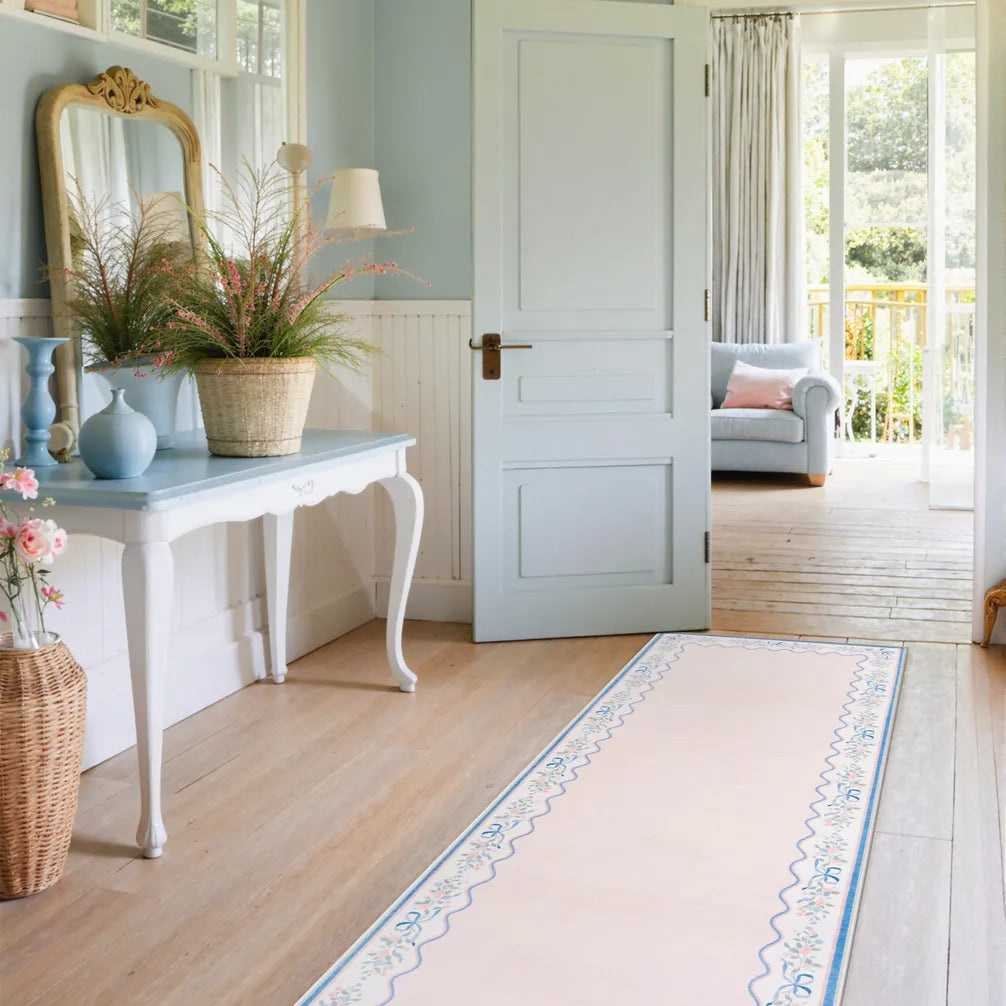 Maelis Washable Vintage Ribbon Pink Rug Rugs Lahome