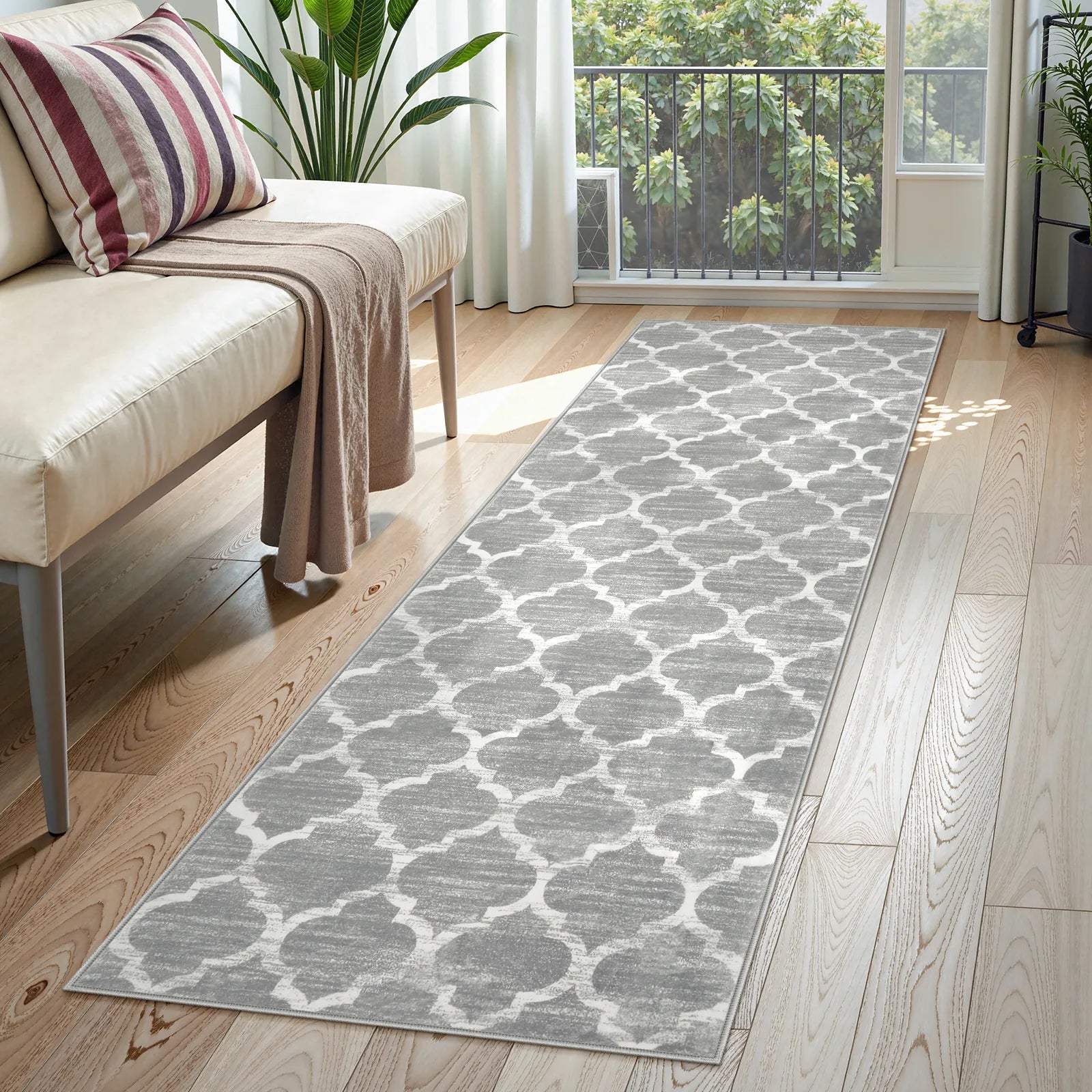 Meline Washable Classic Moroccan Trellis Light Grey Rug Area Rugs Lahome