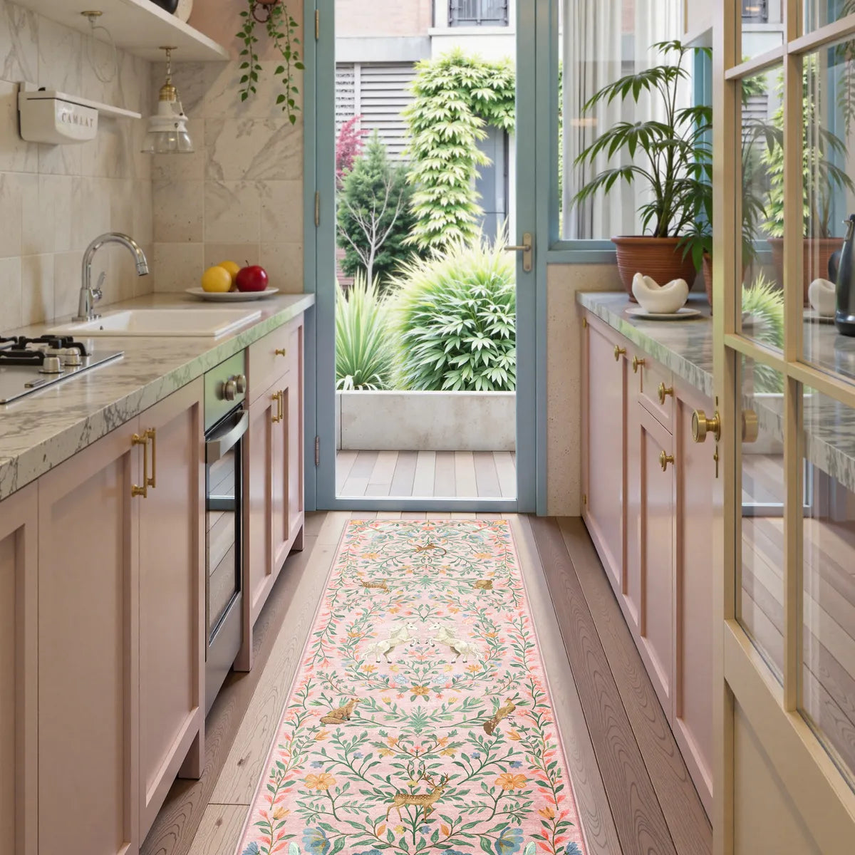 2' x 6' Lahome Washable Fantasy Garden Unicorn Pink Runner Rug for kitchen.