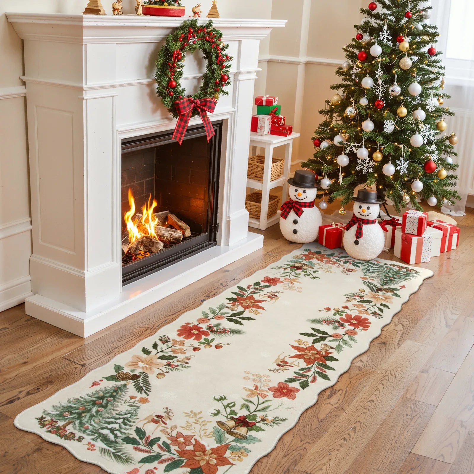 Nicolas Christmas Washable Floral Bell Beige Rug Area Rugs Lahome 2' x 6'