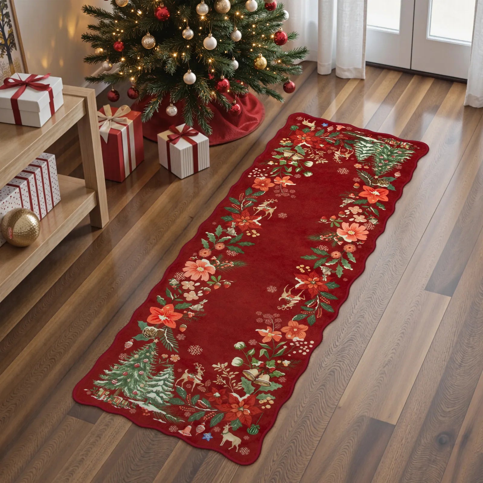 Nicolas Christmas Washable Floral Bell Red Rug Area Rugs Lahome