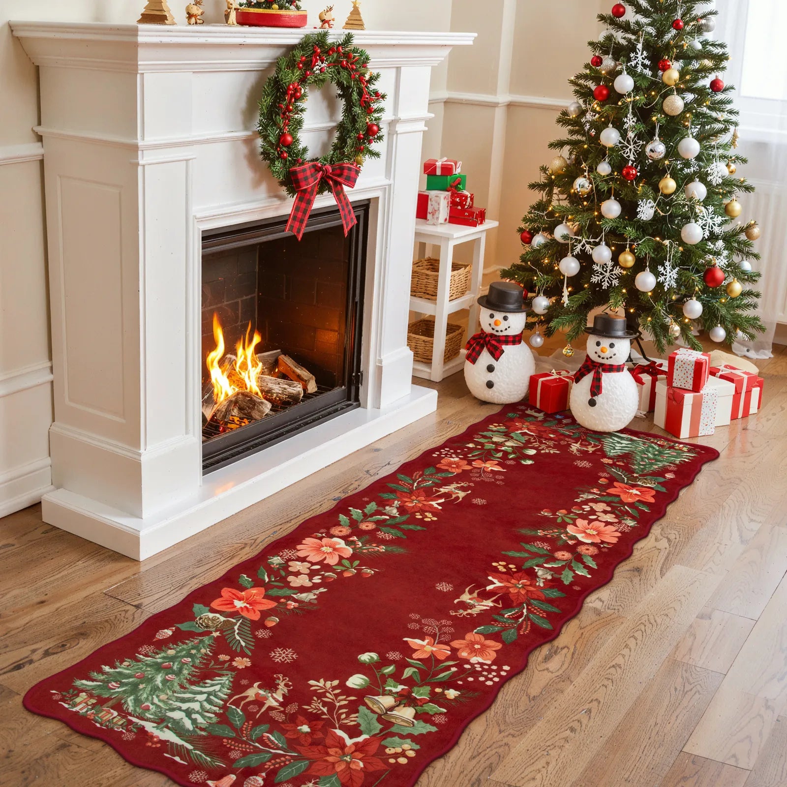 Nicolas Christmas Washable Floral Bell Red Rug Area Rugs Lahome 2' x 6'