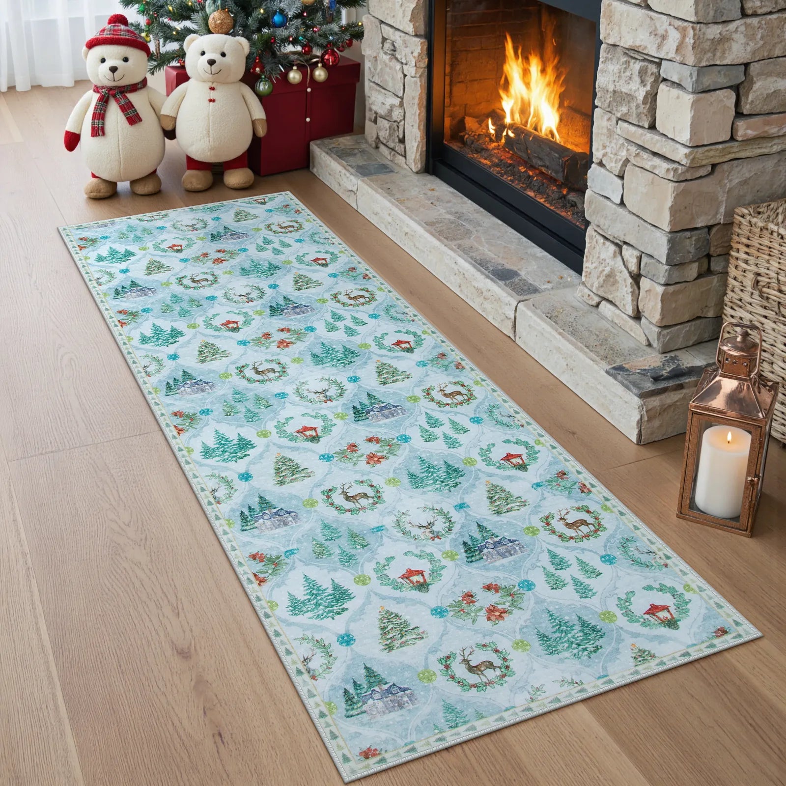 Pascal Christmas Washable World Moroccan Blue Rug Area Rugs Lahome 2' x 6'