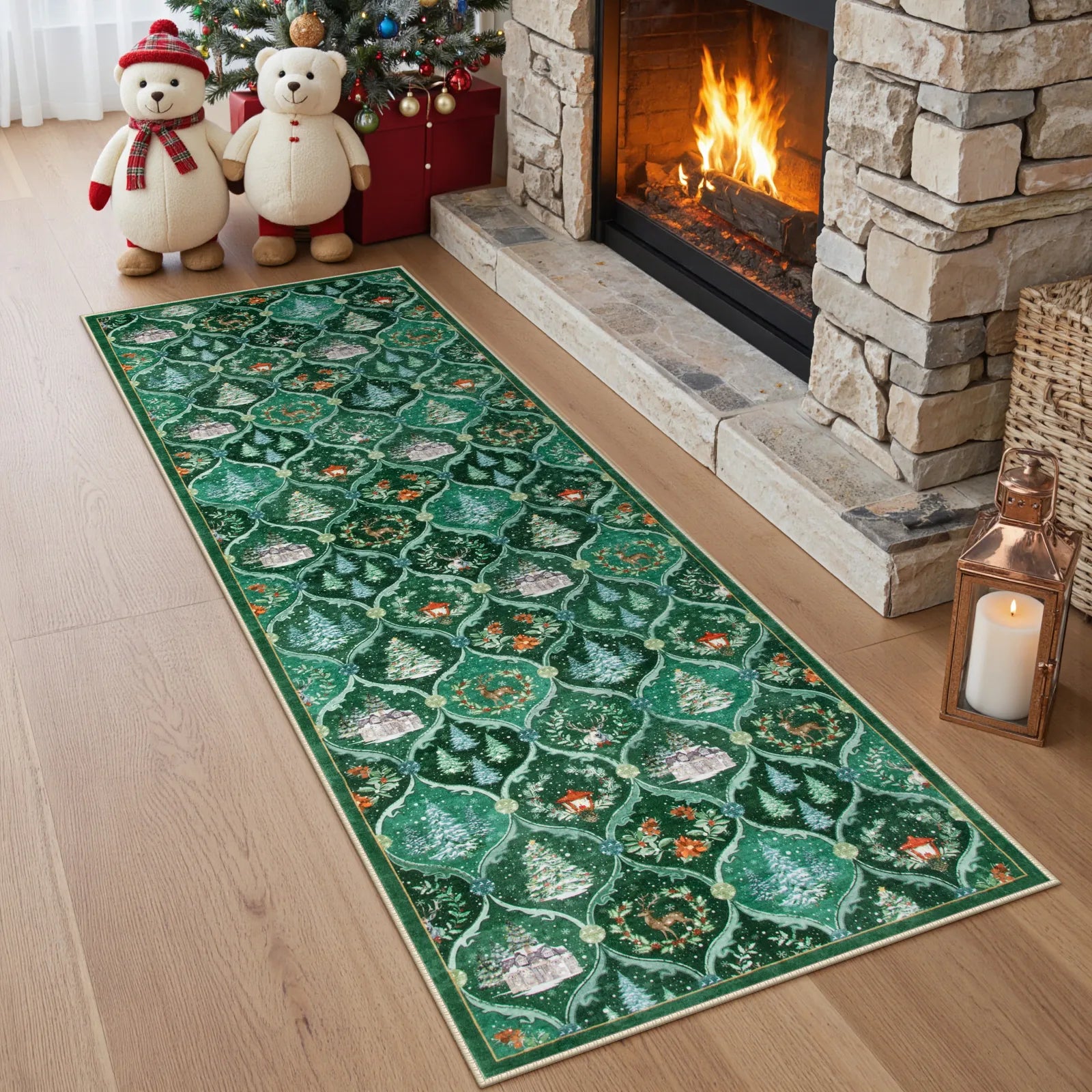 Pascal Christmas Washable World Moroccan Green Rug Area Rugs Lahome 2' x 6'