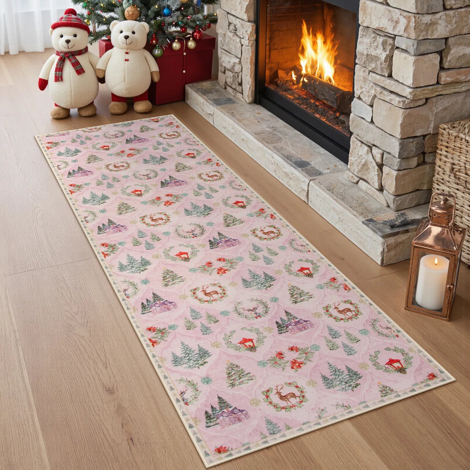 Pascal Christmas Washable World Moroccan Pink Rug Area Rugs Lahome 2' x 6'