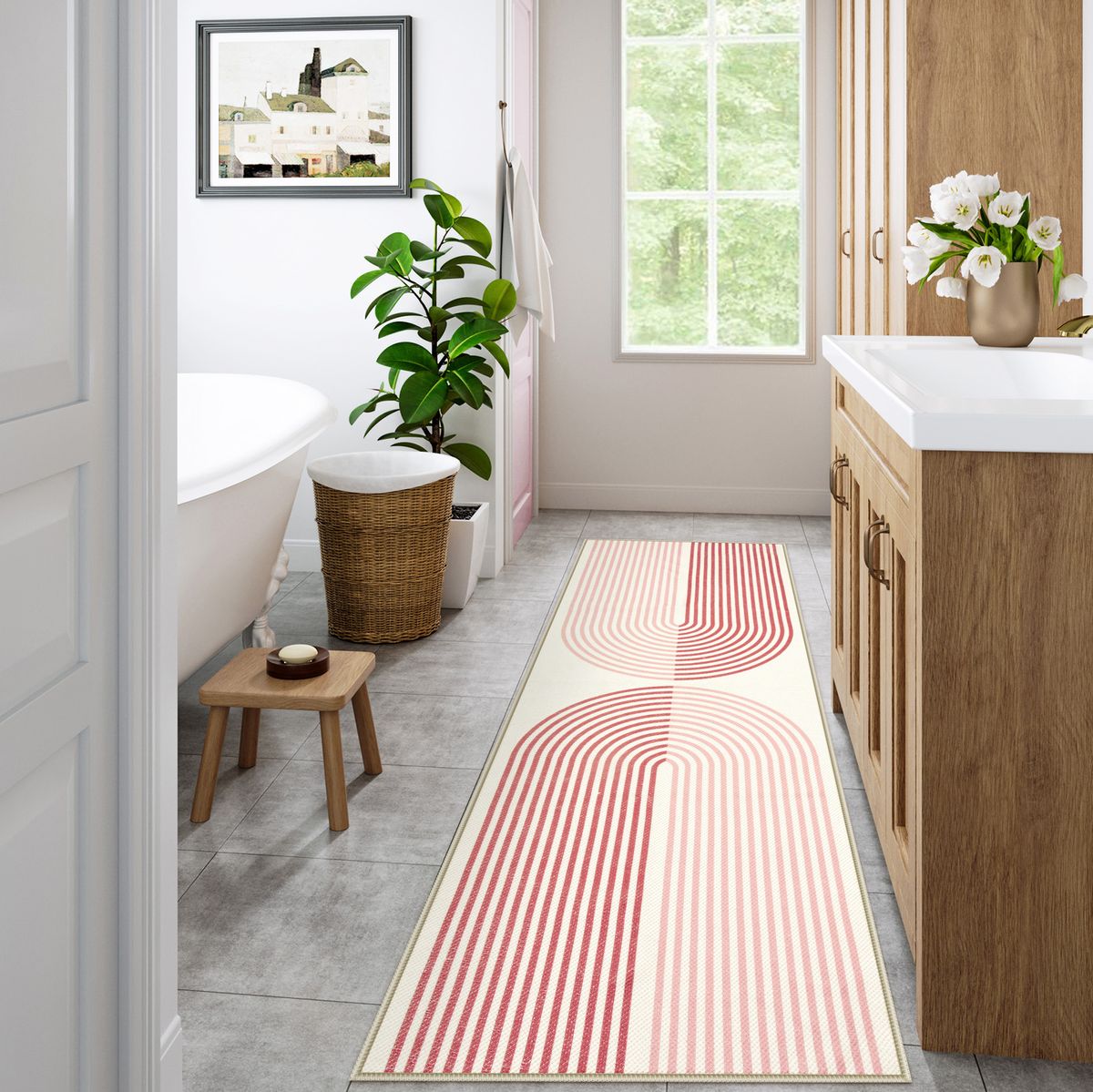 Sarrah Washable Modern Minimalism Rainbow Pink Runner Rug Runner Rugs Lahome