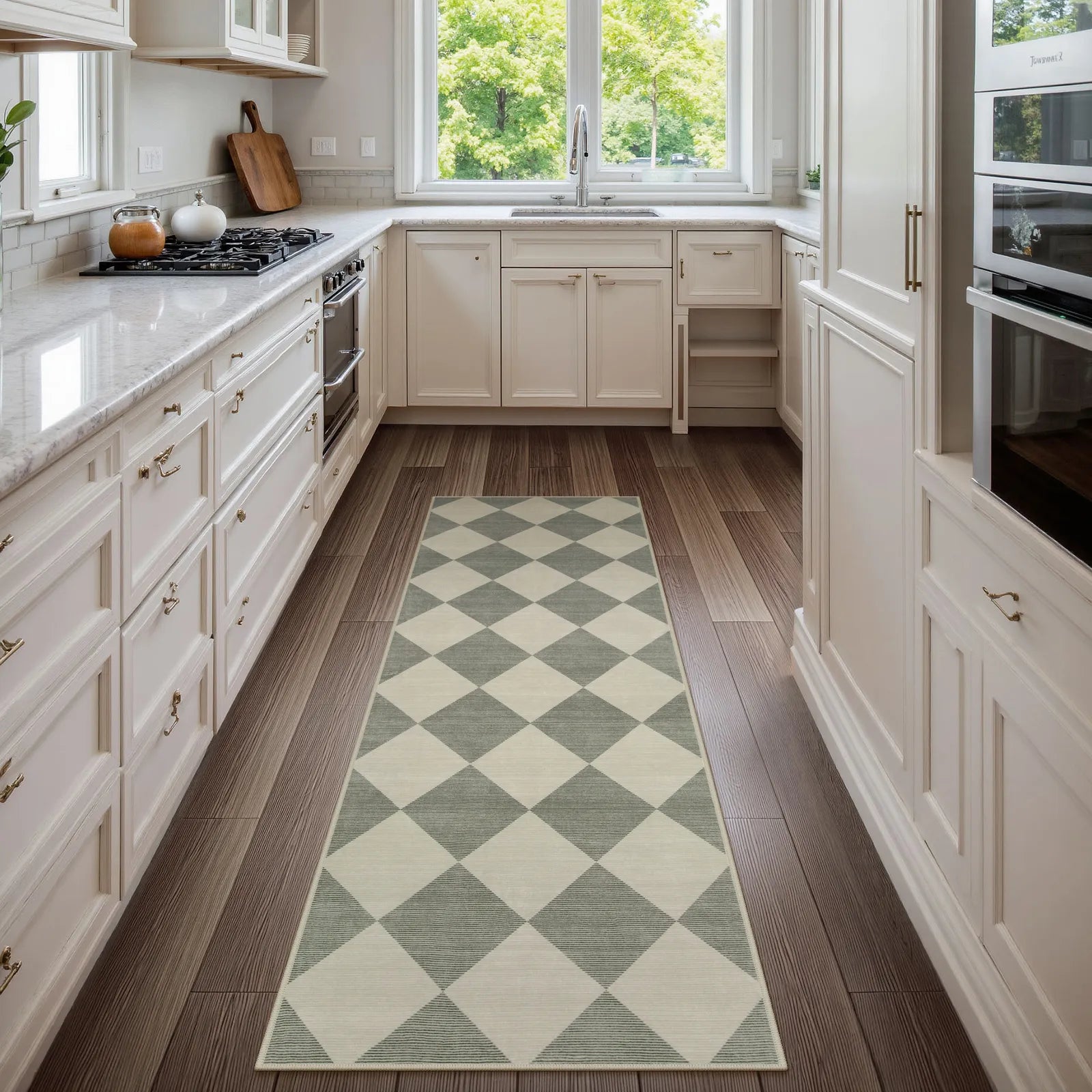 Varell Washable Modern Geometric Checkered Green Runner Rug Rugs Lahome 2' x 6'