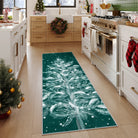 Velours Christmas Washable Tree and Snowflake Green Rug Area Rugs Lahome 2' x 6'