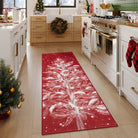 Velours Christmas Washable Tree and Snowflake Red Rug Area Rugs Lahome 2' x 6'