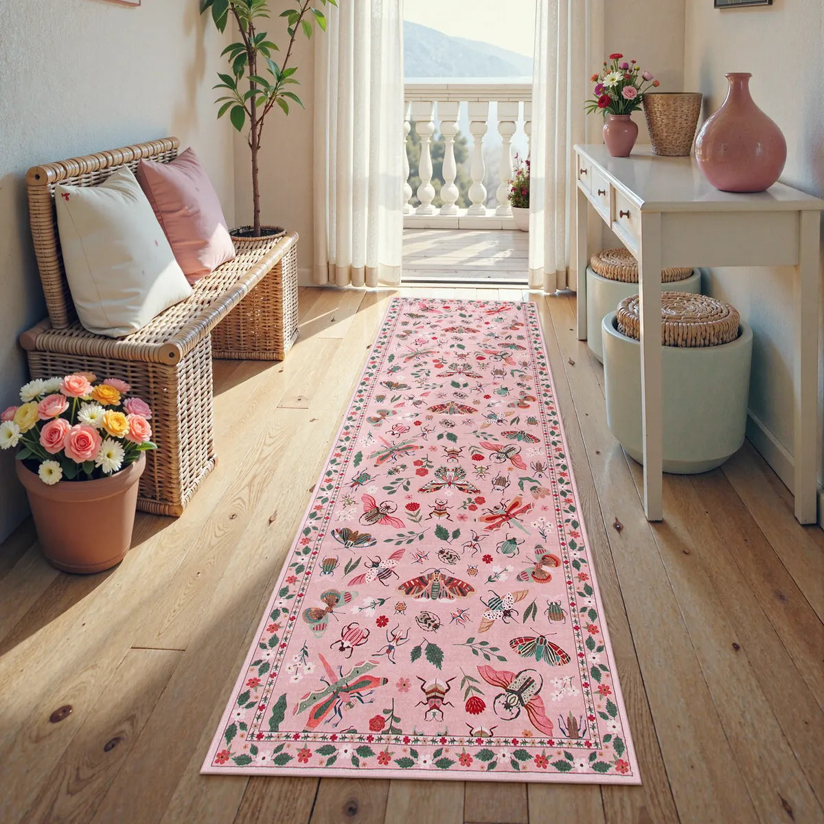 Vionnet Washable Modern Parisian Insect Pink Rug Area Rugs Lahome 2' x 6'