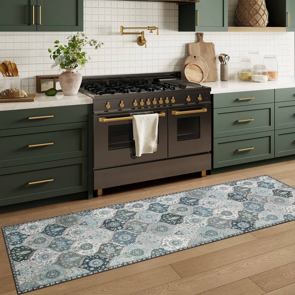 Elise Washable Ultra-thin Vintage Floral Moroccan Trellis Blue Rug Area Rugs Lahome