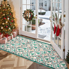 Glace Christmas Washable Tree and Reindeer Green/Beige Rug Area Rugs Lahome