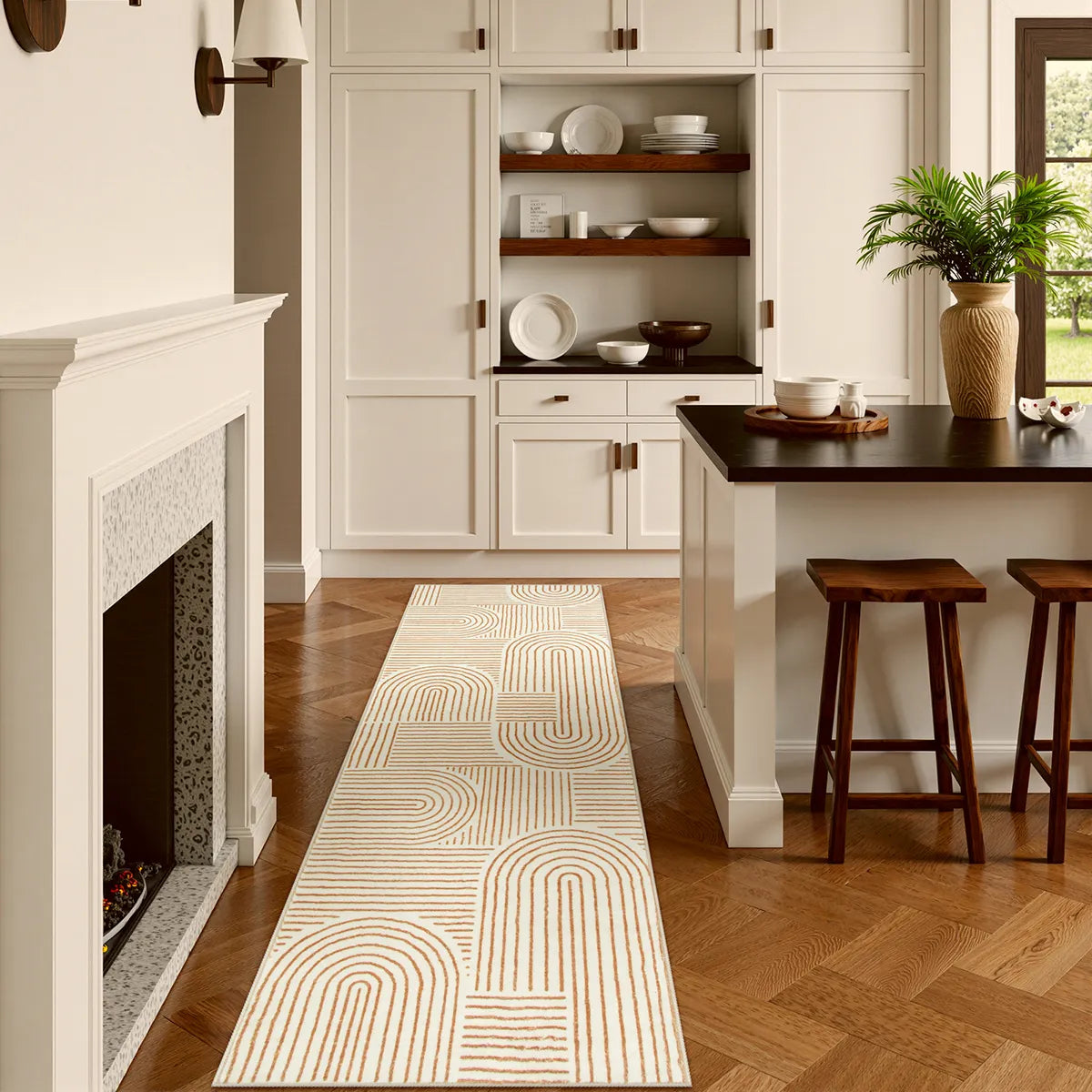 Darrell Washable Abstract Rainbow Stripe Orange/White Rug Area Rugs Lahome 2' x 6'