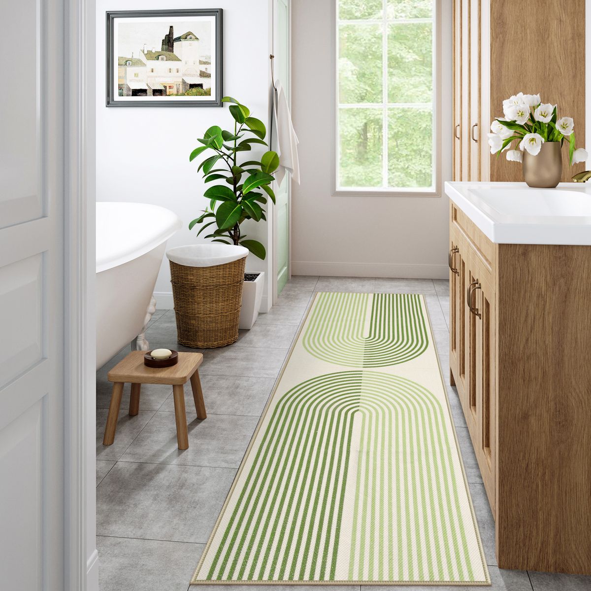 Sarrah Washable Modern Minimalism Rainbow Green Runner Rug Runner Rugs Lahome