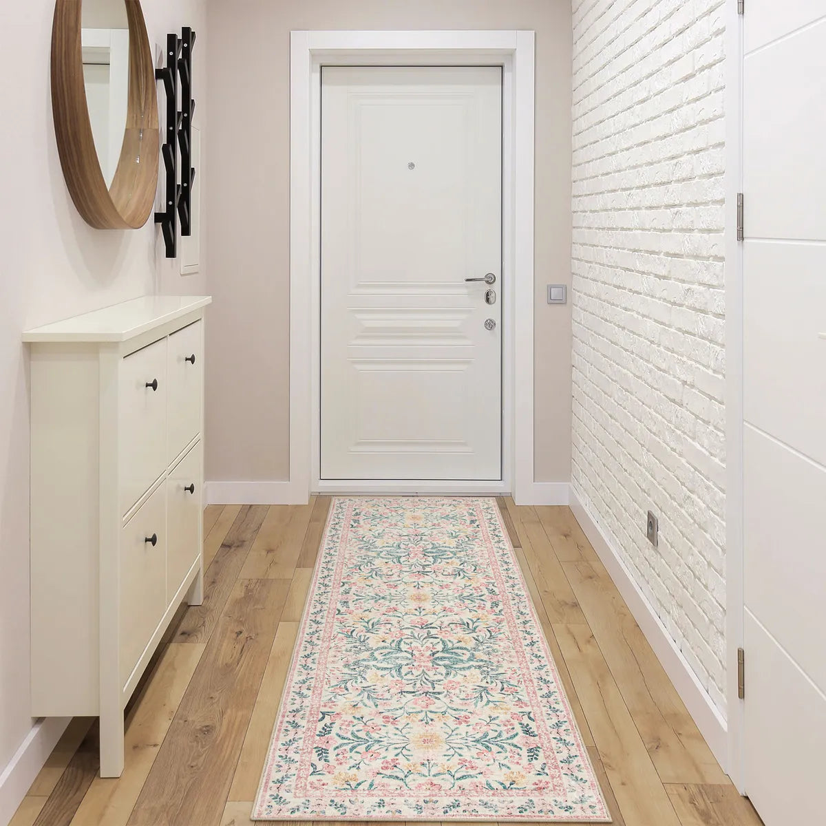 Sylvie Washable Boho Modern Parisian Garden Floral Pink Rug Area Rugs Lahome