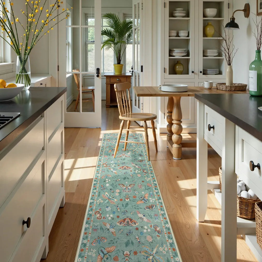 Vionnet Washable Modern Parisian Insect Light Green Rug Area Rugs Lahome 2' x 6'