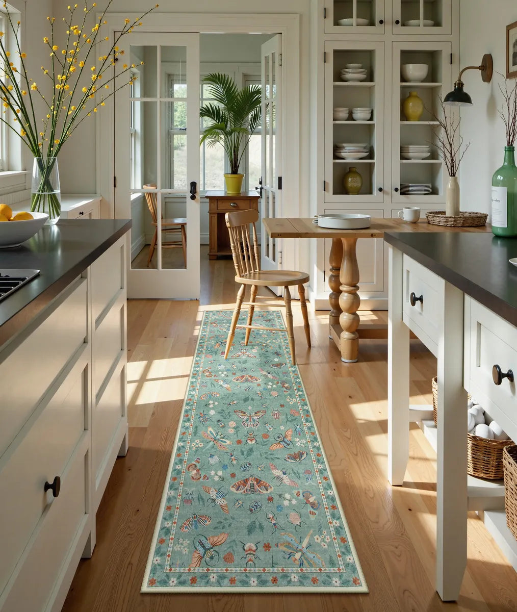 Vionnet Washable Modern Parisian Insect Light Green Rug Area Rugs Lahome 2' x 6'