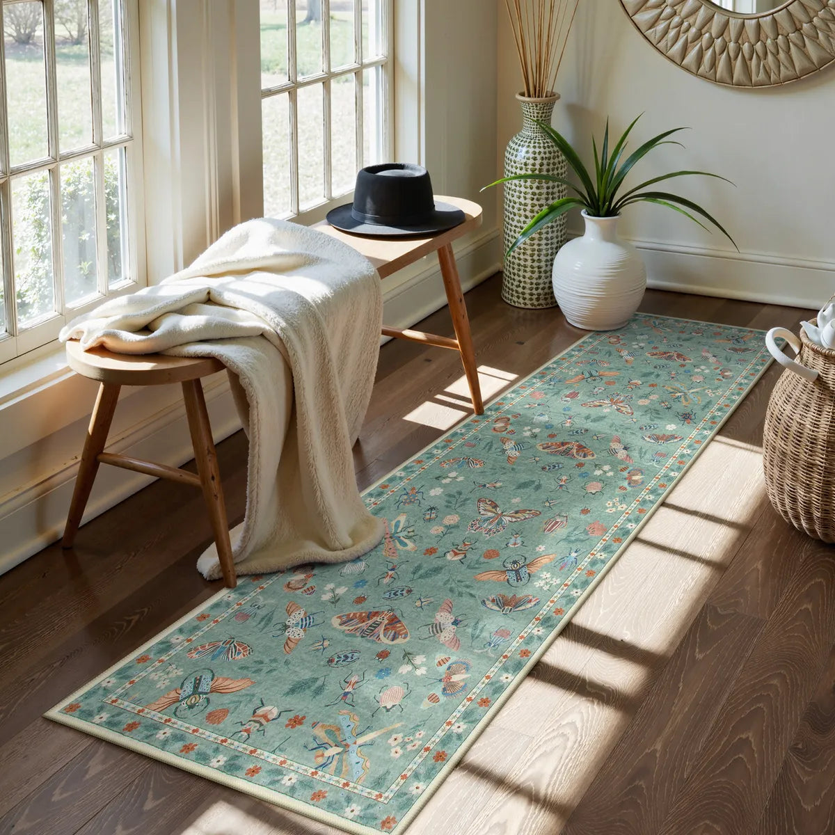 Vionnet Washable Modern Parisian Insect Light Green Rug Area Rugs Lahome