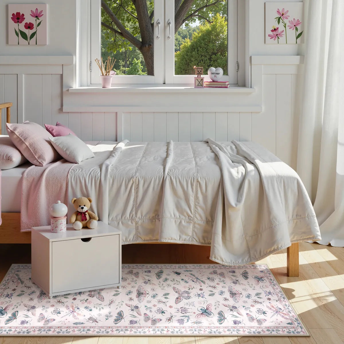 Vionnet Washable Modern Parisian Insect Light Pink Rug1 Area Rugs Lahome