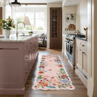 Flore Washable Boho Modern Parisian Floral Scalloped Light Pink Rug Area Rugs Lahome