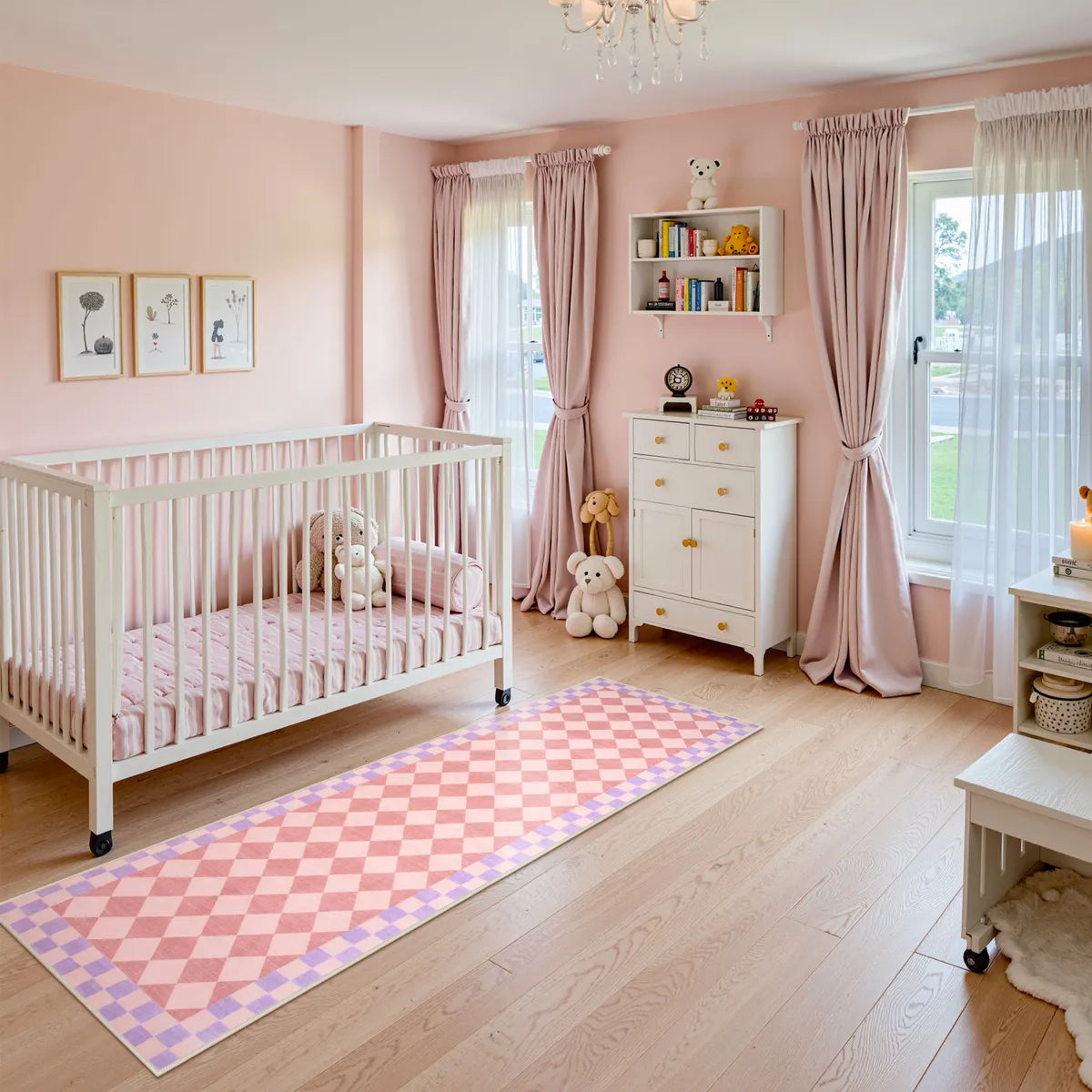 Virginie Washable Modern Checkerboard Pink/Purple Rug Rugs Lahome 2' x 7'