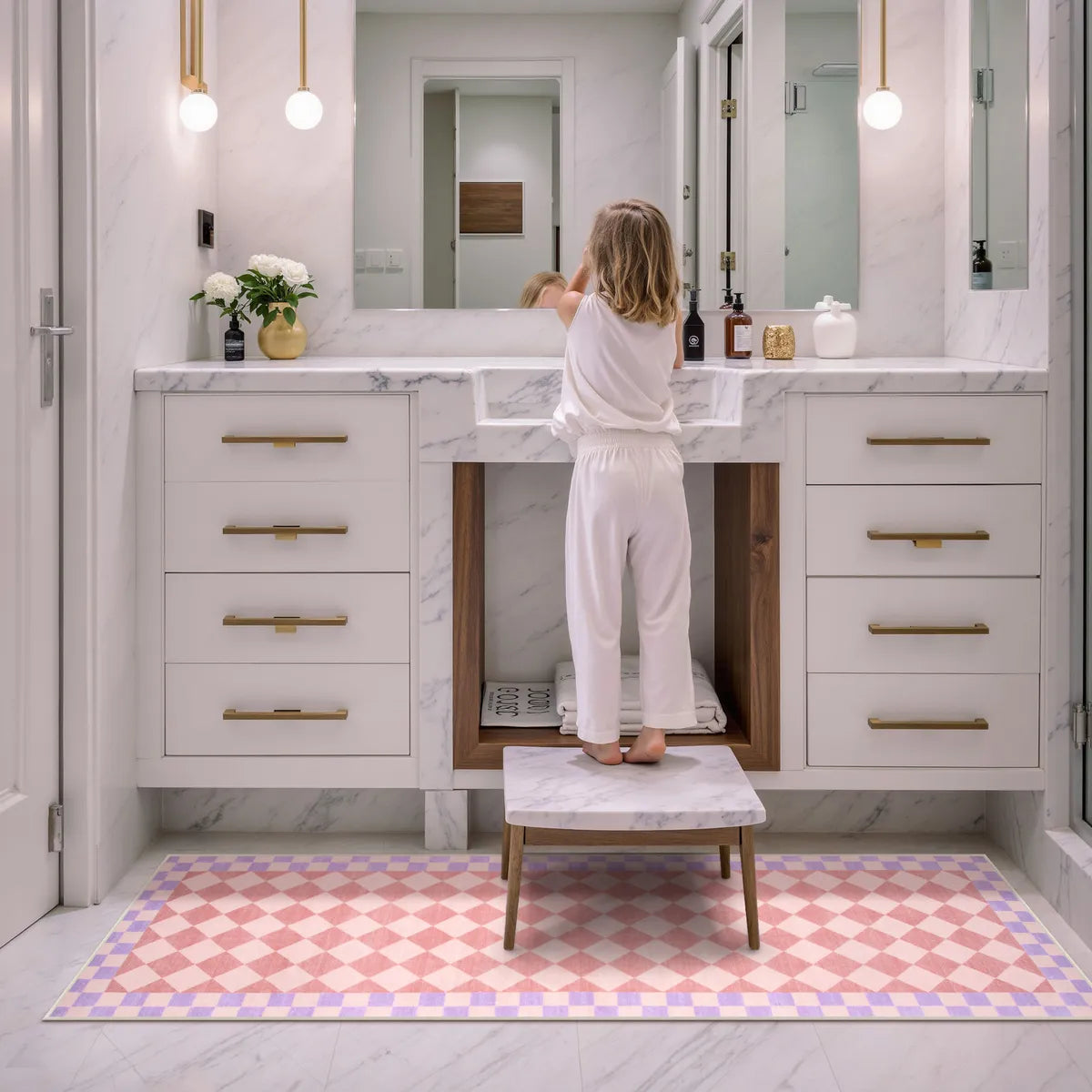 Virginie Washable Modern Checkerboard Pink/Purple Rug Rugs Lahome