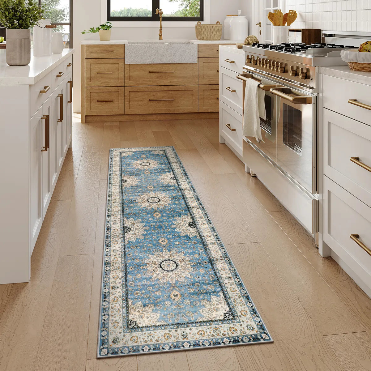 Alodie Washable Distressed Oriental Floral Medallion Blue Area Rug Clearance Rugs Lahome