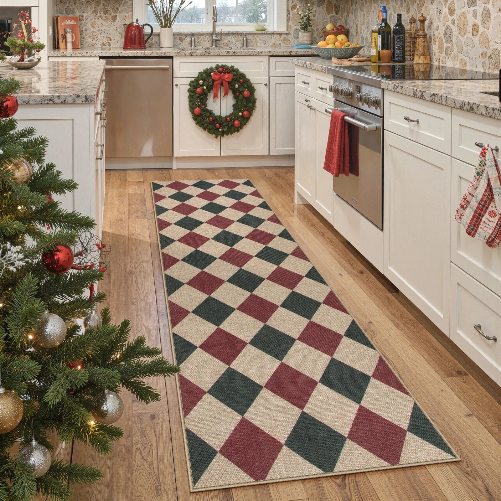 Coline Christmas Diamond Checkered Easy Jute Red&Green Rug Easy Jute Rug Lahome 2.5' x 8'