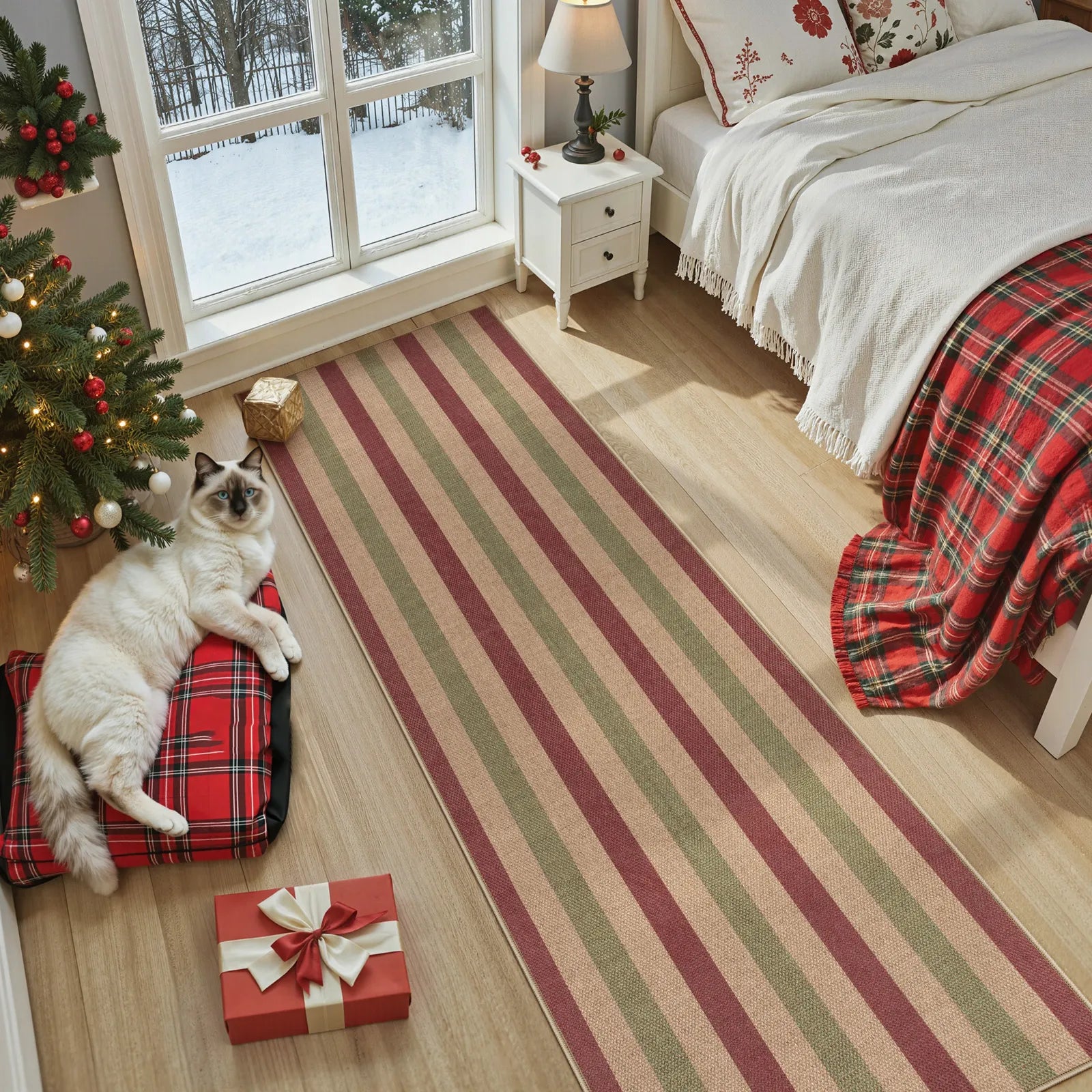 Elance Christmas Washable Easy Jute Wide Striped Red&Green Rug Easy Jute Rug Lahome 2.5' x 8'